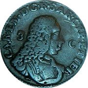 Italy 3 Cagliarese Carlo Emanuele III. Sardinia 1732 KM# 15 CAR EM D G R SAR CYP ET IER 3 C coin obverse Italy 3 Cagliarese Carlo Emanuele III. Sardinia 1732 KM# 15 CAR EM D G R SAR CYP ET IER 3 C coin obverse