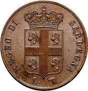 Italy 3 Centesimi Carlo Alberto 1842 L (a) KM# 139 REGNO DI SARDEGNA L coin obverse Italy 3 Centesimi Carlo Alberto 1842 L (a) KM# 139 REGNO DI SARDEGNA L coin obverse
