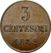 Italy 3 Centesimi Carlo Alberto 1842 L (a) KM# 139 3 CENTESIMI 1842 coin reverse Italy 3 Centesimi Carlo Alberto 1842 L (a) KM# 139 3 CENTESIMI 1842 coin reverse