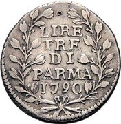 Italy 3 Lira Ferdinando di Borbone 1790 C# 8 LIRE TRE DI PARMA 1790 coin reverse Italy 3 Lira Ferdinando di Borbone 1790 C# 8 LIRE TRE DI PARMA 1790 coin reverse