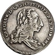 Italy 3 Tari Carlo. Sicily 1735 FN KM# 147 CAROLVS D G SIC ET HIER REX. HIS INF coin obverse