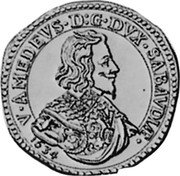 Italy 4 Scudo D'oro Vittorio Amedeo I 1633 KM# 141 V AMEDEVS D G DVX SAB P PED 1634 coin obverse Italy 4 Scudo D'oro Vittorio Amedeo I 1633 KM# 141 V AMEDEVS D G DVX SAB P PED 1634 coin obverse