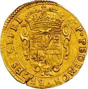 Italy 4 Scudo D'oro Carlo Emanuele II 1641 KM# 193 P. P. PEDEMON. REGES. CYPRI. coin reverse Italy 4 Scudo D'oro Carlo Emanuele II 1641 KM# 193 P. P. PEDEMON. REGES. CYPRI. coin reverse