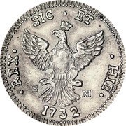 Italy 4 Tari Carlo III 1732 CP//SM KM# 128 REX SIC ET HIE S M 1732 coin reverse Italy 4 Tari Carlo III 1732 CP//SM KM# 128 REX SIC ET HIE S M 1732 coin reverse