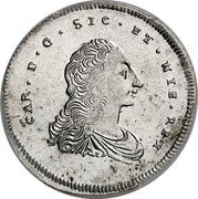Italy 4 Tari Carlo 1753 PN KM# 179 CAR D G SIC ET HIE REX coin obverse Italy 4 Tari Carlo 1753 PN KM# 179 CAR D G SIC ET HIE REX coin obverse