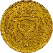 Italy 40 Lira Carlo Felice 1825 AL//P (b) KM# 120.2 DVX SAB GENVAE ET MONTISF PRINC PED &. L 40 coin reverse Italy 40 Lira Carlo Felice 1825 AL//P (b) KM# 120.2 DVX SAB GENVAE ET MONTISF PRINC PED &. L 40 coin reverse