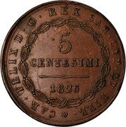Italy 5 Centesimi Carlo Felice 1826 MV-P (b) KM# 127.2 CAR FELIX D G REX SAR CYP ET HIER 5 CENTESIMI 1826 coin obverse Italy 5 Centesimi Carlo Felice 1826 MV-P (b) KM# 127.2 CAR FELIX D G REX SAR CYP ET HIER 5 CENTESIMI 1826 coin obverse