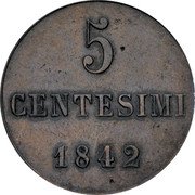Italy 5 Centesimi Carlo Alberto 1842 F (a) KM# 140 5 CENTESIMI 1842 coin reverse Italy 5 Centesimi Carlo Alberto 1842 F (a) KM# 140 5 CENTESIMI 1842 coin reverse