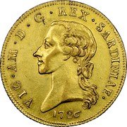 Italy 5 Doppie (Carlino) Vittorio Amedeo III. Sardinia 1786 KM# 88 VIC AM D G REX SARDINIAE 1786 coin obverse Italy 5 Doppie (Carlino) Vittorio Amedeo III. Sardinia 1786 KM# 88 VIC AM D G REX SARDINIAE 1786 coin obverse