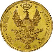 Italy 5 Doppie (Carlino) Vittorio Amedeo III. Sardinia 1786 KM# 88 DVX SABAVD PRINC PEDEM coin reverse Italy 5 Doppie (Carlino) Vittorio Amedeo III. Sardinia 1786 KM# 88 DVX SABAVD PRINC PEDEM coin reverse