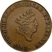 Italy 5 Grani Ferdinando III 1815 VB KM# 254 FERD III P F A SICILIAR ET HIER REX 1815 coin obverse Italy 5 Grani Ferdinando III 1815 VB KM# 254 FERD III P F A SICILIAR ET HIER REX 1815 coin obverse