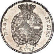 Italy 5 Lire Roberto di Borbone 1858 C# 36 DEUS ET DIES 5.LIRE coin reverse Italy 5 Lire Roberto di Borbone 1858 C# 36 DEUS ET DIES 5.LIRE coin reverse