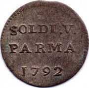 Italy 5 Soldo Ferdinando I di Borbone 1792 C# 5 SOLDI V PARMA 1792 coin reverse Italy 5 Soldo Ferdinando I di Borbone 1792 C# 5 SOLDI V PARMA 1792 coin reverse