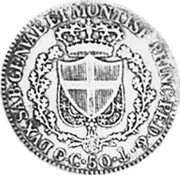 Italy 50 Centesimi Carlo Felice 1827 AL//P (b) KM# 124.2 DVX SAB GENVAE ET MONTISF PRINC PED &.C 50 coin reverse Italy 50 Centesimi Carlo Felice 1827 AL//P (b) KM# 124.2 DVX SAB GENVAE ET MONTISF PRINC PED &.C 50 coin reverse