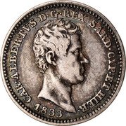 Italy 50 Centesimi Carlo Alberto 1833 F//P (a) KM# 134.1 CAR ALBERTVS D G REX SARD CYP ET HIER 1843 coin obverse Italy 50 Centesimi Carlo Alberto 1833 F//P (a) KM# 134.1 CAR ALBERTVS D G REX SARD CYP ET HIER 1843 coin obverse