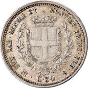 Italy 50 Centesimi Vittorio Emmanuel II 1860 F//M KM# 141.3 DVX SAB GENVAE ET MONTISE PRINC PED & C 50 coin reverse Italy 50 Centesimi Vittorio Emmanuel II 1860 F//M KM# 141.3 DVX SAB GENVAE ET MONTISE PRINC PED & C 50 coin reverse