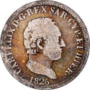 Italy 50 Centesimi Carlo Felice 1826 AL//L (a) KM# 124.1 CAR FELIX D G REX SAR CYP ET HIER 1828 coin obverse Italy 50 Centesimi Carlo Felice 1826 AL//L (a) KM# 124.1 CAR FELIX D G REX SAR CYP ET HIER 1828 coin obverse