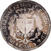 Italy 50 Centesimi Carlo Felice 1826 AL//L (a) KM# 124.1 DVX SAR GENVAE ET MONTISF PRINC PED & C 50 coin reverse Italy 50 Centesimi Carlo Felice 1826 AL//L (a) KM# 124.1 DVX SAR GENVAE ET MONTISF PRINC PED & C 50 coin reverse