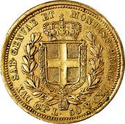 Italy 50 Lira Carlo Alberto 1833 F//P (a) KM# 137.1 DVX SAB GENVAE ET MONTISF PRINC PED &.L 50 coin reverse Italy 50 Lira Carlo Alberto 1833 F//P (a) KM# 137.1 DVX SAB GENVAE ET MONTISF PRINC PED &.L 50 coin reverse
