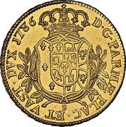 Italy 6 Doppie Ferdinando I di Borbone 1786 S C# 21 D G PARMÆ PLAC ET VAST DVX 1786 S coin reverse Italy 6 Doppie Ferdinando I di Borbone 1786 S C# 21 D G PARMÆ PLAC ET VAST DVX 1786 S coin reverse