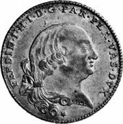 Italy 6 Lira Ferdinando di Borbone 1796 C# 9 FERDIN I H I D G PAR PLA VAS DVX coin obverse Italy 6 Lira Ferdinando di Borbone 1796 C# 9 FERDIN I H I D G PAR PLA VAS DVX coin obverse