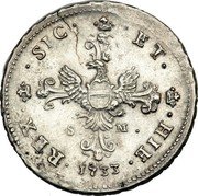 Italy 6 Tari Carlo VI 1733 CP//SM KM# 129 REX SIC ET HIE S M 1733 coin reverse Italy 6 Tari Carlo VI 1733 CP//SM KM# 129 REX SIC ET HIE S M 1733 coin reverse