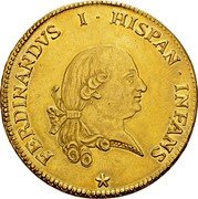 Italy 8 Doppie Ferdinando di Borbone 1786 S C# 22a FERDINANDVS I HISPAN INFANS coin obverse Italy 8 Doppie Ferdinando di Borbone 1786 S C# 22a FERDINANDVS I HISPAN INFANS coin obverse