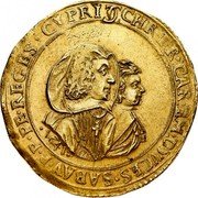 Italy 8 Scudo D'oro Charles Emmanuel II 1641 KM# 200 CHR. FR. CAR. EM. DVCES. SABAV. P. P. PE. REGES. CYPRI. 1641 coin obverse Italy 8 Scudo D'oro Charles Emmanuel II 1641 KM# 200 CHR. FR. CAR. EM. DVCES. SABAV. P. P. PE. REGES. CYPRI. 1641 coin obverse