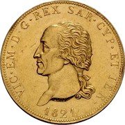 Italy 80 Lira Vittorio Emanuele I 1821 ALAVY//L (a) KM# 119 VIC EM D G REX SAR CYP ET IER 1821 coin obverse Italy 80 Lira Vittorio Emanuele I 1821 ALAVY//L (a) KM# 119 VIC EM D G REX SAR CYP ET IER 1821 coin obverse