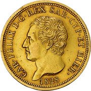 Italy 80 Lira Carlo Felice 1828 A.LAVY//L (a) KM# 123.1 CAR FELIX D G REX SAR CYP ET HIER 1825 coin obverse Italy 80 Lira Carlo Felice 1828 A.LAVY//L (a) KM# 123.1 CAR FELIX D G REX SAR CYP ET HIER 1825 coin obverse