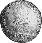 Italy 9 Fiorini Carlo Emanuele I 1619 VER KM# 61 CAROLVS EM D G DVX SAB ET C VER 1619 coin obverse Italy 9 Fiorini Carlo Emanuele I 1619 VER KM# 61 CAROLVS EM D G DVX SAB ET C VER 1619 coin obverse