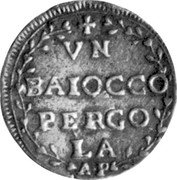 Italy Baiocco Pergola 1798 AP KM# 5.1 VN BAIOCCO PERGO LA coin reverse Italy Baiocco Pergola 1798 AP KM# 5.1 VN BAIOCCO PERGO LA coin reverse