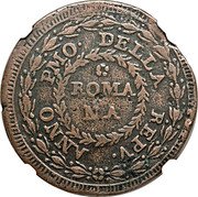 Italy Baiocco Fermo Coinage 1798 I KM# 9.1 ANNO PMO DELLA REPV ROMA NA coin obverse Italy Baiocco Fermo Coinage 1798 I KM# 9.1 ANNO PMO DELLA REPV ROMA NA coin obverse