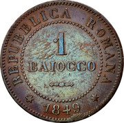 Italy Baiocco Eagle in Wreath 1849 R KM# 22 REPUBBLICA ROMANA 1 BAIOCCO 1849 coin obverse Italy Baiocco Eagle in Wreath 1849 R KM# 22 REPUBBLICA ROMANA 1 BAIOCCO 1849 coin obverse