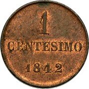 Italy Centesimo Carlo Alberto 1842 V (a) KM# 138 1 CENTESIMO 1842 coin reverse Italy Centesimo Carlo Alberto 1842 V (a) KM# 138 1 CENTESIMO 1842 coin reverse