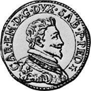 Italy Doppia Carlo Emanuele I 1601 KM# 8 CAR EM D G DVX SAB P PED coin obverse Italy Doppia Carlo Emanuele I 1601 KM# 8 CAR EM D G DVX SAB P PED coin obverse