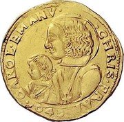 Italy Doppia Carlo Emanuele II. Savoy 1640 KM# 178 CAROL. EMANV. CHRIS. FRAN. 1640 coin obverse Italy Doppia Carlo Emanuele II. Savoy 1640 KM# 178 CAROL. EMANV. CHRIS. FRAN. 1640 coin obverse