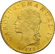 Italy Doppia Carlo Emanuele IV 1797 CL KM# 99 CAROLUS EMANUEL IV 1797 coin obverse Italy Doppia Carlo Emanuele IV 1797 CL KM# 99 CAROLUS EMANUEL IV 1797 coin obverse