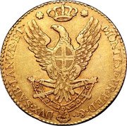 Italy Doppia Vittorio Emanuele I 1815 ALAVY Superior Pipito sale 12-87 choice VF realized $13,750;Stack's International sale 3-88 XF realized $11,550 KM# 112 DVX SAB IANVÆ ET MONTISF PR PED &. coin reverse Italy Doppia Vittorio Emanuele I 1815 ALAVY Superior Pipito sale 12-87 choice VF realized $13,750;Stack's International sale 3-88 XF realized $11,550 KM# 112 DVX SAB IANVÆ ET MONTISF PR PED &. coin reverse