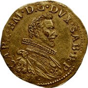 Italy Doppia Carlo Emanuele I 1611 KM# 43 CAR EM D G DVX SAB P P coin obverse Italy Doppia Carlo Emanuele I 1611 KM# 43 CAR EM D G DVX SAB P P coin obverse