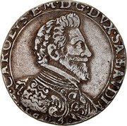 Italy Ducatone Carlo Emanuele I 1604 T KM# 12 CAROLVS EM D G DVX SABAVDIÆ 1603 coin obverse Italy Ducatone Carlo Emanuele I 1604 T KM# 12 CAROLVS EM D G DVX SABAVDIÆ 1603 coin obverse
