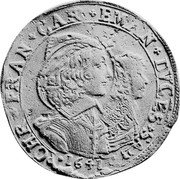 Italy Ducatone Carlo Emanuele II 1641 KM# 190 CHR. FRAN. CAR. EMAN. DVCES. SAB 1641 coin obverse Italy Ducatone Carlo Emanuele II 1641 KM# 190 CHR. FRAN. CAR. EMAN. DVCES. SAB 1641 coin obverse