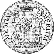 Italy Ducatone Ranuccio Farnese II 1673 DAV# 4123 QVESITAM MERITAS MDCLXXIII coin reverse Italy Ducatone Ranuccio Farnese II 1673 DAV# 4123 QVESITAM MERITAS MDCLXXIII coin reverse