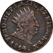 Italy Grano Ferdinando III 1814 VB KM# 248 FERD III P F A SIC ET HIER REX 1814 coin obverse Italy Grano Ferdinando III 1814 VB KM# 248 FERD III P F A SIC ET HIER REX 1814 coin obverse