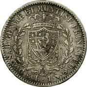 Italy Lira Carlo Felice 1828 AL//P (a) KM# 121.1 DVX SAB. GENVAE ET MONTISF. PRINC. PED. &.L 1 coin reverse Italy Lira Carlo Felice 1828 AL//P (a) KM# 121.1 DVX SAB. GENVAE ET MONTISF. PRINC. PED. &.L 1 coin reverse