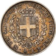 Italy Lira Vittorio Emanuele II 1860 F//M KM# 142.3 DVX SAB GENVAE ET MONTISE PRINC PED & M L 1 coin reverse Italy Lira Vittorio Emanuele II 1860 F//M KM# 142.3 DVX SAB GENVAE ET MONTISE PRINC PED & M L 1 coin reverse