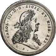 Italy Oncia Carlo III 1733 CP//SM KM# 134 CAROL III D G SICIL ET HIER REX C P coin obverse Italy Oncia Carlo III 1733 CP//SM KM# 134 CAROL III D G SICIL ET HIER REX C P coin obverse
