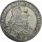 Italy Scudo Napoleone Spinola 1669 KM# 16 NAPOLIO SPIN MAR ROCHÆ FOR G H F coin obverse Italy Scudo Napoleone Spinola 1669 KM# 16 NAPOLIO SPIN MAR ROCHÆ FOR G H F coin obverse