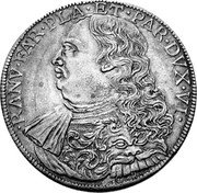 Italy Scudo Ranuccio Farnese I (1676) GR MDCLXXVI KM# 24 RANV FAR PLA ET PAR DVX VI coin obverse Italy Scudo Ranuccio Farnese I (1676) GR MDCLXXVI KM# 24 RANV FAR PLA ET PAR DVX VI coin obverse