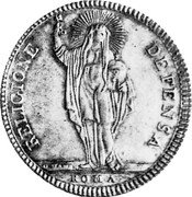 Italy Scudo Ferdinando IV 1800 MDCCC KM# 31 RELIGIONE DEFENSA ROMA coin reverse Italy Scudo Ferdinando IV 1800 MDCCC KM# 31 RELIGIONE DEFENSA ROMA coin reverse